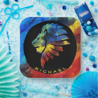 Assiettes En Carton King of the jungle watercolor name monogram