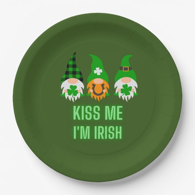 Assiettes En Carton Kiss Me Je suis Irlandais St. Patrick's Day Gnome  (Devant)