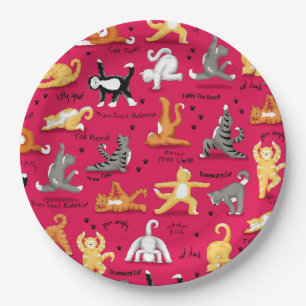 Assiettes En Carton Kitty Chat Yoga Poses Coloré Rouge Jaune Whimsy