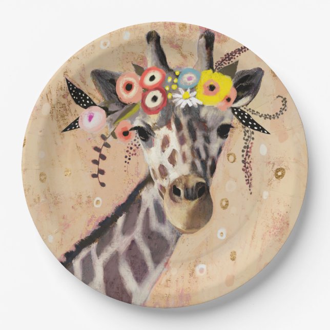 Assiettes En Carton Klimt Giraffe | Couronne De Fleurs (Devant)