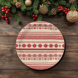 Assiettes En Carton Knitted-Pattern look Nordic folk art style