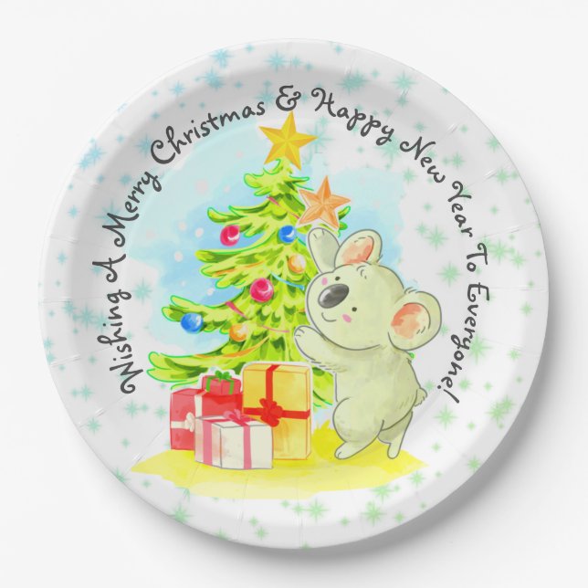 Assiettes En Carton Koala avec Arbre 9" Parti australien de Noël (Devant)