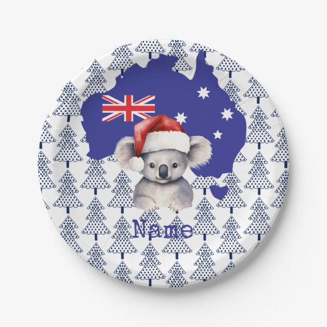 Assiettes En Carton Koala Bear on Australia Flag and Christmas Tree (Devant)