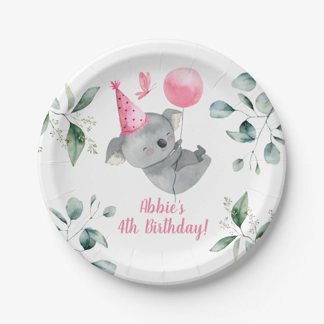 Assiettes En Carton Koala Girl Birthday (Devant)