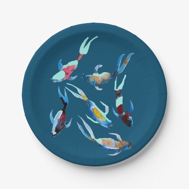 Assiettes En Carton Koi Fish aquarelle (Devant)