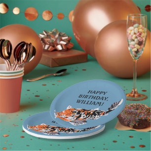 Assiettes En Carton Koi Fish Illustration Orange, fête d'anniversaire