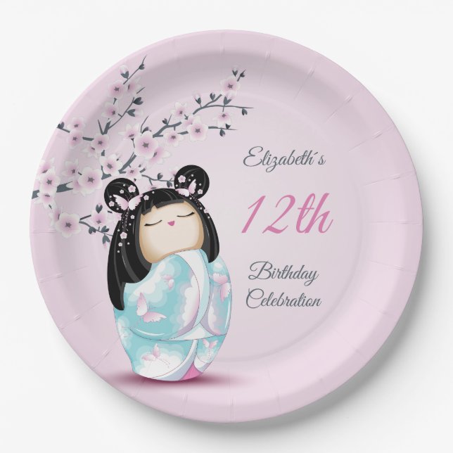 Assiettes En Carton Kokeshi Doll Cherry Blossom | Anniversaire de la f (Devant)