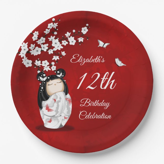 Assiettes En Carton Kokeshi Doll Cherry Blossom | Girl´s Birthday (Devant)
