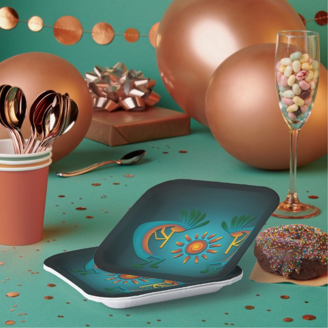 Assiettes En Carton Kokopelli avec Plaques de papier Sun Turquoise Des (Multi)