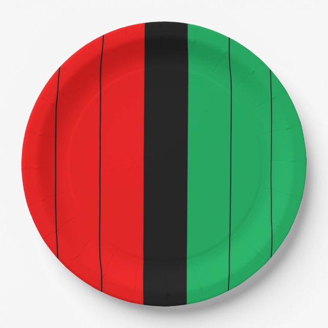 Assiettes En Carton Kwanzaa Rouge Noir Vert Kinara Motif rayé (Devant)