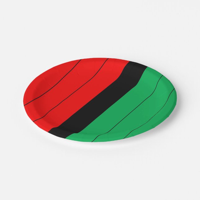 Assiettes En Carton Kwanzaa Rouge Noir Vert Kinara Motif rayé (Angle)