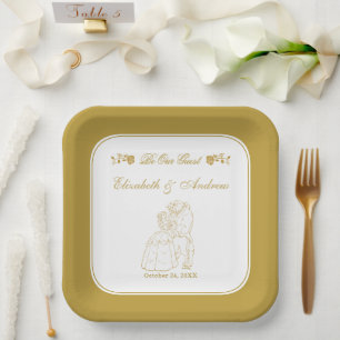 Assiettes En Carton La beauté de l'or et l'anniversaire du Mariage de 