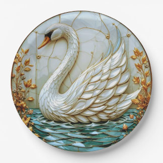 Assiettes En Carton La beauté d'un cygne avec un décor de plante dorée