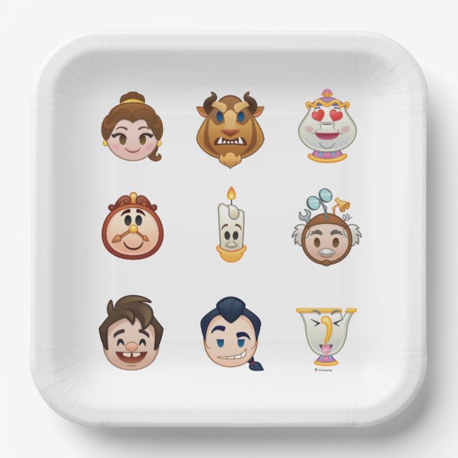 Assiettes En Carton La beauté et la bête Emoji | Caractères (Recto)