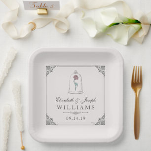 Assiettes En Carton La beauté et la bête   Mariage Rose enchanté