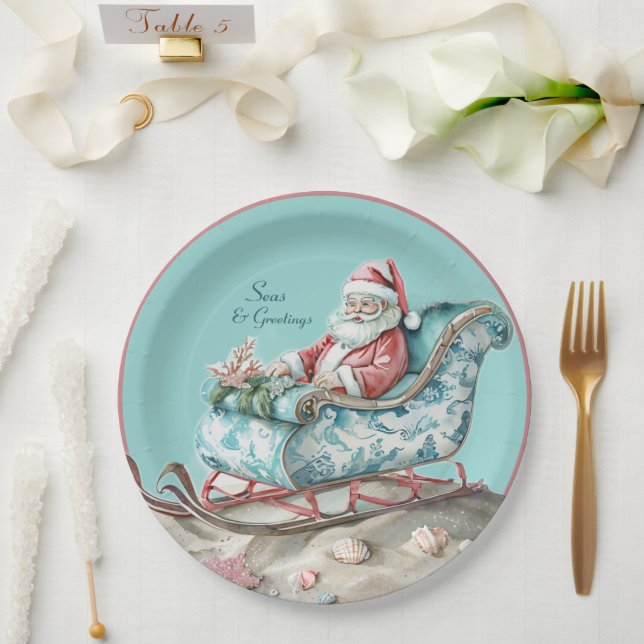 Assiettes En Carton La Chinoiserie de père Noël coule sur la plage (Mariage)