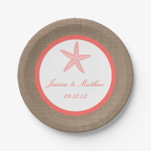 Assiettes En Carton La collection de mariages de Coral Starfish Burlap