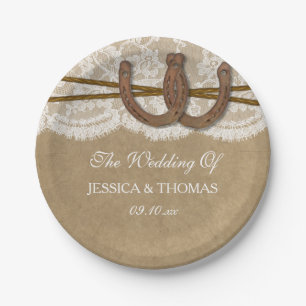 Assiettes En Carton La collection de Mariages Kraft, Lace & Horseshoe