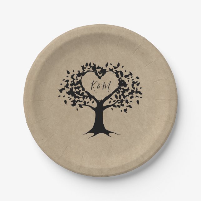 Assiettes En Carton La collection Rustic Heart Tree Mariage (Devant)