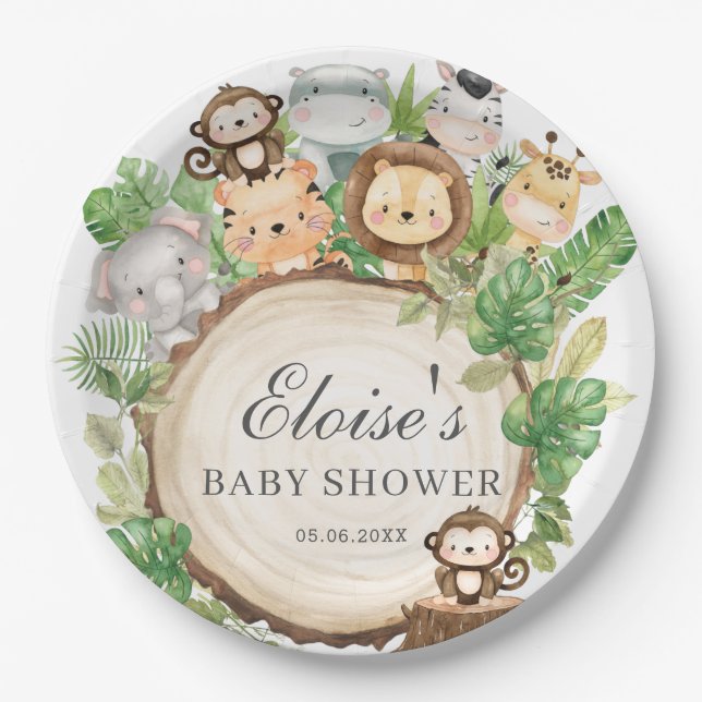 Assiettes En Carton La Cute Jungle Animaux Baby shower de verdure Anni (Devant)