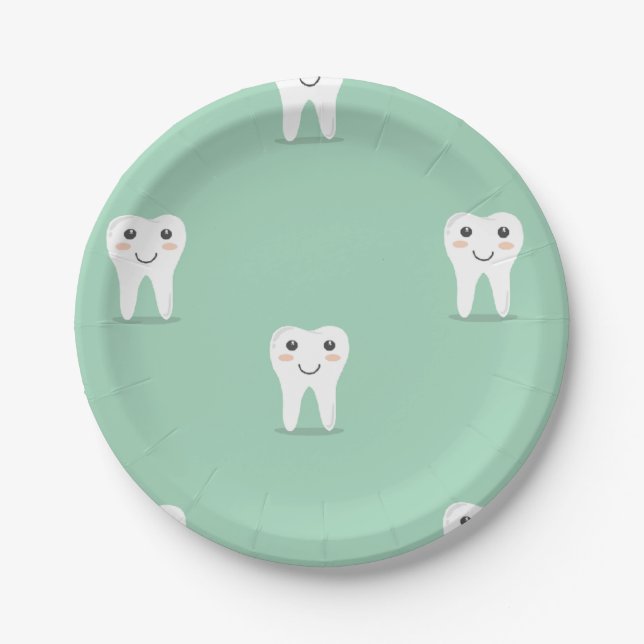 Assiettes En Carton La dent heureuse de Kawaii (Devant)