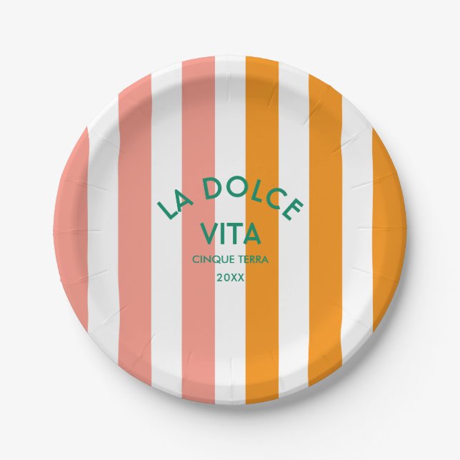Assiettes En Carton La Dolce Vita Cinque Terra Cabana Stripe Round (Devant)