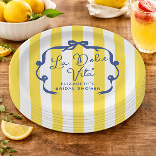 Assiettes En Carton La Dolce Vita Rayure Jaune Baby Shower de Mariée