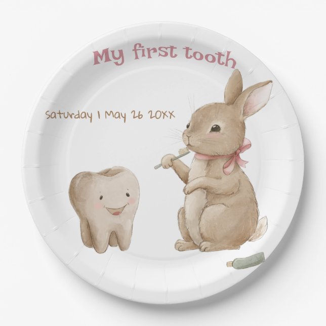 Assiettes En Carton La fille de Bunny Première Fête des dents (Devant)