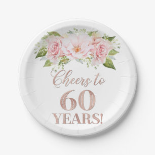 Assiettes En Carton La florale rose or Rose fête ses 60 ans d'anniver
