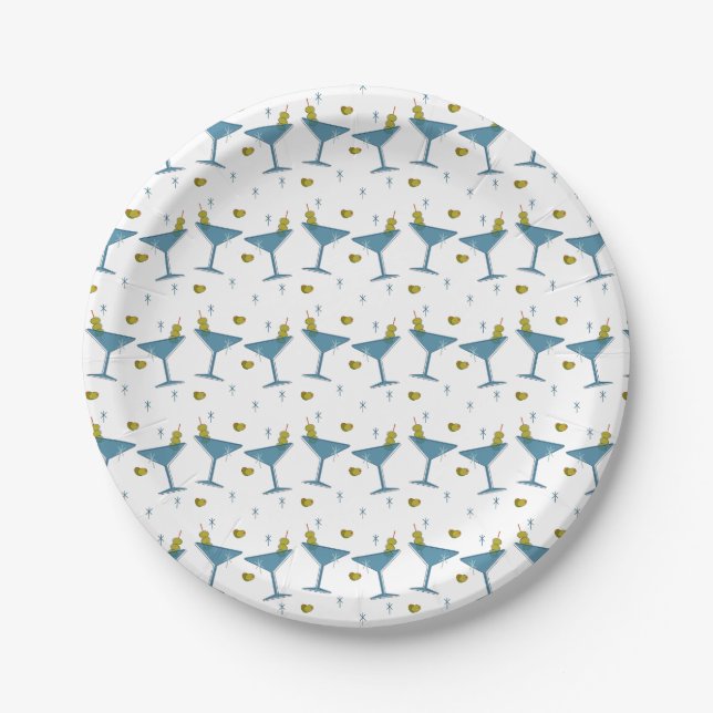 Assiettes En Carton La folie rétro Martini rayée (Devant)