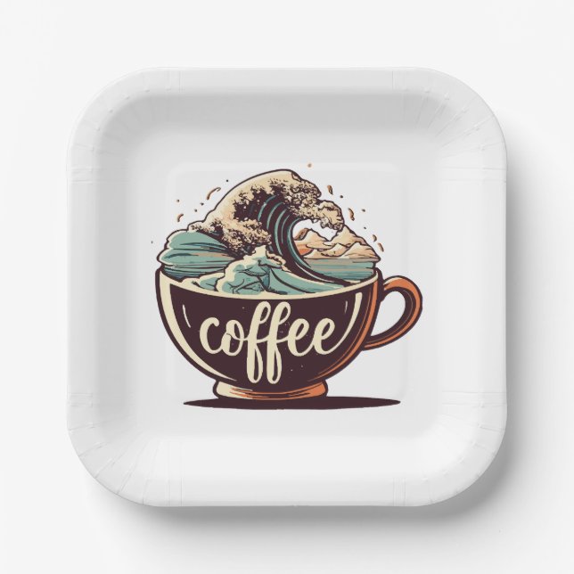 Assiettes En Carton La Grande Vague De Café (Recto)