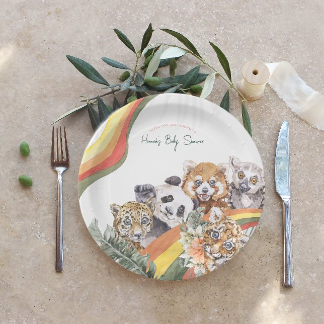 Assiettes En Carton La jungle tropicale Baby Animaux | BABY SHOWER (Créateur téléchargé)