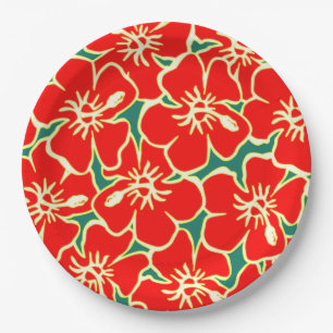Assiettes En Carton La ketmie rouge fleurit Luau hawaïen tropical