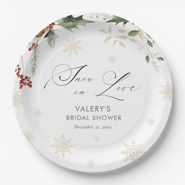Assiettes En Carton La neige en amour Fête des mariées d'hiver (Devant)
