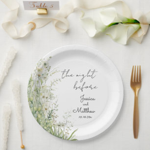 Assiettes En Carton La nuit avant Dusty Sage Green Flowers Mariage