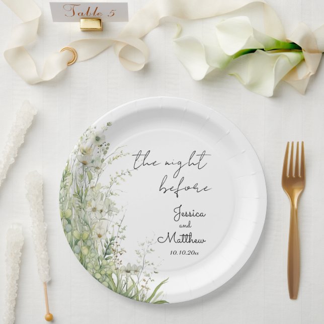 Assiettes En Carton La nuit avant Dusty Sage Green Flowers Mariage (Mariage)