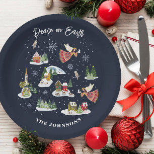 Assiettes En Carton La Paix des Anges sur Terre Noël