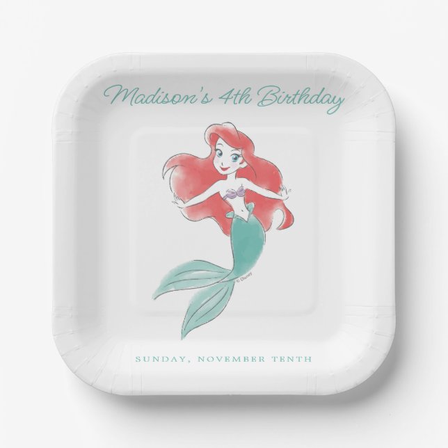 Assiettes En Carton La Petite Sirène | Aquarelle Anniversaire (Recto)