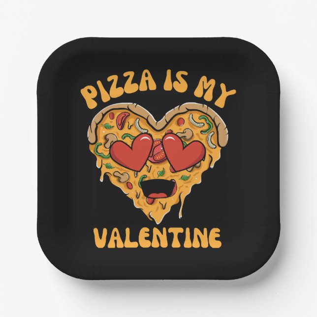 Assiettes En Carton La pizza est ma Saint Valentin (Recto)