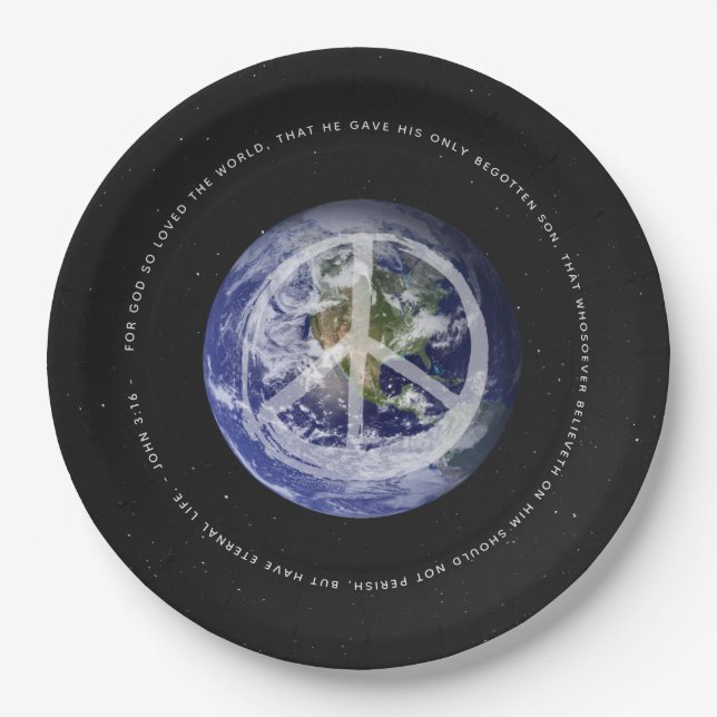 Assiettes En Carton La planète Terre dans l'espace Christian John 3:16 (Devant)