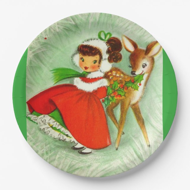 Assiettes En Carton La plupart de beaux cerfs communs et fille (Devant)