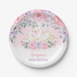 Assiettes En Carton La princesse de cygne féminine Baby shower floral 