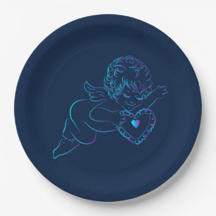 Assiettes En Carton La Saint-Ange Cherub tient un coeur de la Saint-Va