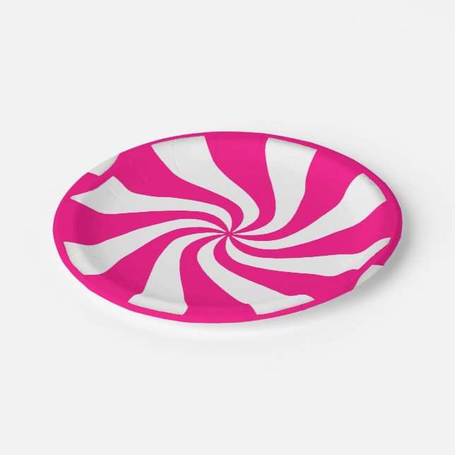 Assiettes En Carton La sucrerie de menthe poivrée rose tourbillonne (Angle)