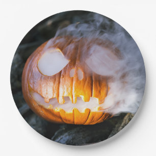 Assiettes En Carton La tête Jack-o-Lantern d'un cavalier sans tête