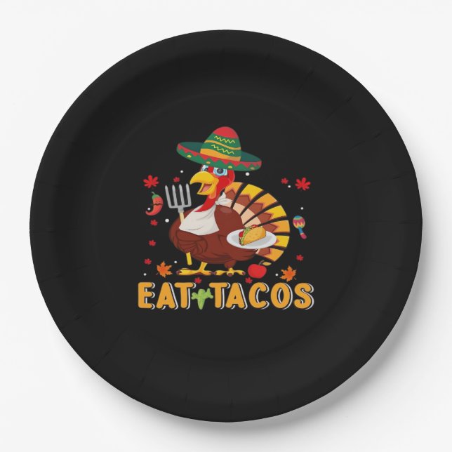 Assiettes En Carton La Turquie Mange Tacos Drôle Mexicain Thanksgiving (Devant)