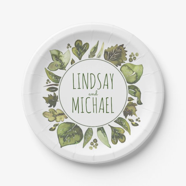 Assiettes En Carton La verdure d'aquarelle tressent le mariage (Devant)