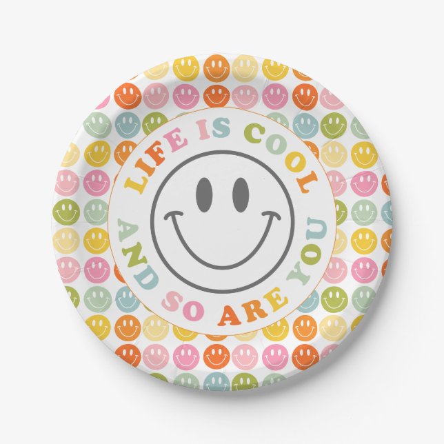Assiettes En Carton La Vie Est Cool Joyeuse Face Souriante Emoji Plaqu (Devant)
