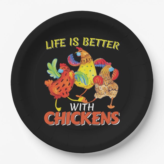 Assiettes En Carton La vie est meilleure avec les poulets (Devant)