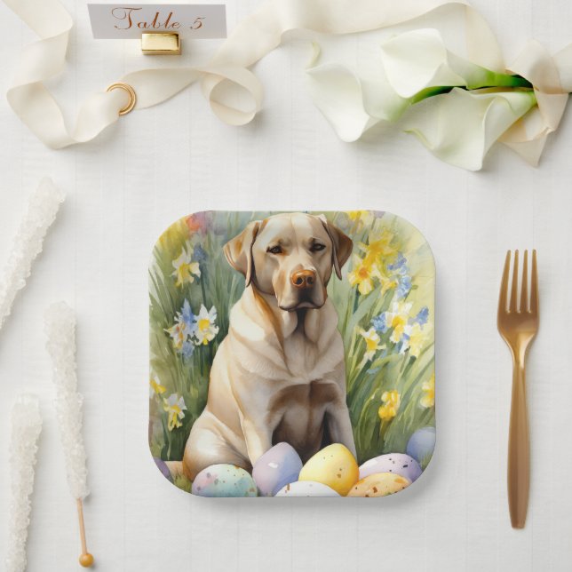 Assiettes En Carton Labrador avec oeufs de Pâques (Mariage)